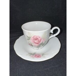 VINTAGE TEA CUP & SAUCER - PINK ROSES & EMBOSSE SWIRL PATTERN - Czech Republic